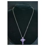 Sterling Purple Amethyst Cross Pendant & Chain