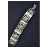 Sterling Art Deco Opal Inlayed Filigree Bracelet