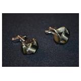 Pair Sterling Silver & Cat's Eye Stone Cuff Links