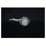CNA Sterling & Green Jade Size 9 Filigree Ring