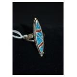 CJC Sterling Turquoise & Coral Size 9 Ring