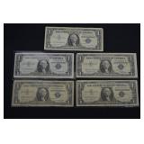 5pc Series 1957 US 1$ Silver Certificates
