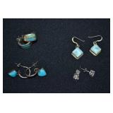 4 Pair Various Sterling Silver Earrings w/ Stones