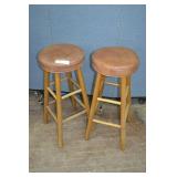 Pair 30' Tall Padded Seat Wood Frame Stools