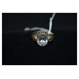 Sterling & Large CZ Stone Filigree Size 9 Ring