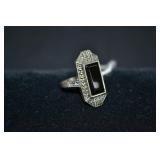 Judith Jack Sterling Onyx & Marcasite Size 9 Ring