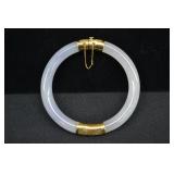 14k Gold & White Jade Stone Bangle Bracelet