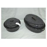 2pcs Vintage Enameled Graniteware Roaster & Pot