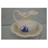 1970s McCoy Pottery USA Dutch Delft Pitcher & Bowl