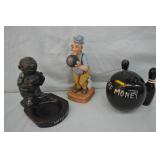 Lot Vintage Bowling Ceramic Bank, Change Tray More