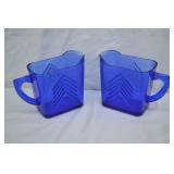 2pc 1030s Hazel Atlas Chevron Cobalt Blue Creamers