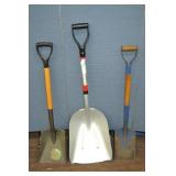 2 Short Handle Flat Spades & Farm Shovel