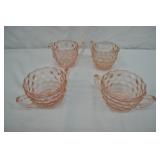 2 Jeannette Glass Pink Cube Cream & Sugar Sets