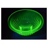 Hazel Atlas Green Uranium Glass Ribbed Bowl