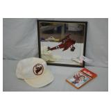 Red Barron Ball Cap, Book, and 14" Framed Mirror