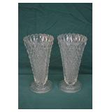 2pcs 1960s Indiana Glass Diamond Point Vases