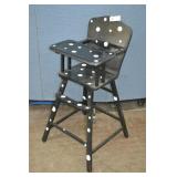 Vintage Wooden Black & White Polkadot High Chair