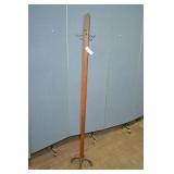 68' Tall Antique Cast Iron Base Oak Hall Tree