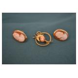 Antique Cameo Earrings & Small Brooch Pin