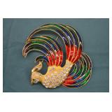 1980s Enamel Inlay Bird of Paradise Brooch Pin
