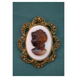Antique 2-3/8' Cameo Filigree Brooch Pin