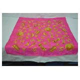 1980s Chanel Fushia Logo, Stars & Hats Silk Scarf