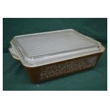 1970s Pyrex 1.5qt Woodland Brown Refrigerator Dish