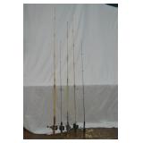 5pcs Various Vintage Fishing Rods With Reels