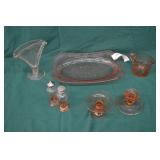 7pcs Various Pink Depression Era Glassware