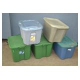 5 Various Plastic Storage Totes With Lids