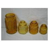 4pcs LE Smith Mid Century Amber Glass Canisters