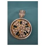 Heavy Sterling Silver Rim Spinner Pendant & CZs