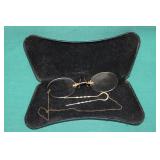 Antique Pince-nez Spectacles w/ Hair Pin Chain