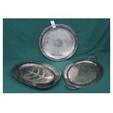 3pc Rogers Bros Silver Plate Turkey & Serving Tray