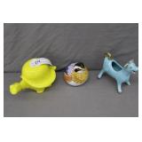 Cow Planter, Turtle Box, & Quail Figure