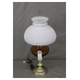 23" Hurricane Style Amber & Milkglass Table Lamp