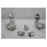 5pcs Pewter Figure Goose Family