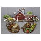 1974 3pc Farmstead Barn Wall Decos