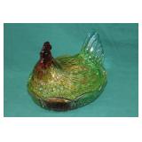 Large 9" Rainbow Glass Hen on Nest Covered Dish