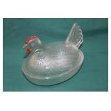 Mid Century Indiana Glass Hen on Nest Covered Dish