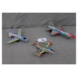 3pcs 1960s Tin Litho Friction Airplane Toys