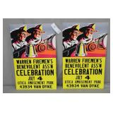 2pcs 1963 Warren Fireman Assn. Celebration Posters