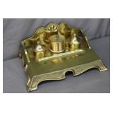 Solid Brass Victorian Double Inkwell & Standish