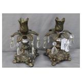 Pair Hollywood Regency Bronze Toned Candle Holders
