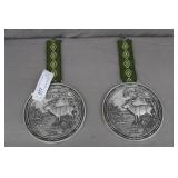 Pair Antique German Pewter Red Deer Wall Hangings