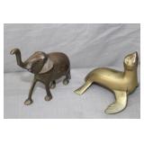 Solid Brass Elephant and Seal Figures