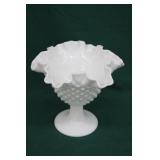 6" Fenton Milkglass Hobnail Ruffled Compote