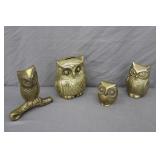 4pcs Various Solid Brass owl Figures & Coin Bank