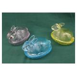 3pc Set 4-1/2" Rabbit on Nest Covered Dishes