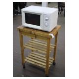 Small Emerson Microwave on Butcherblock Cart